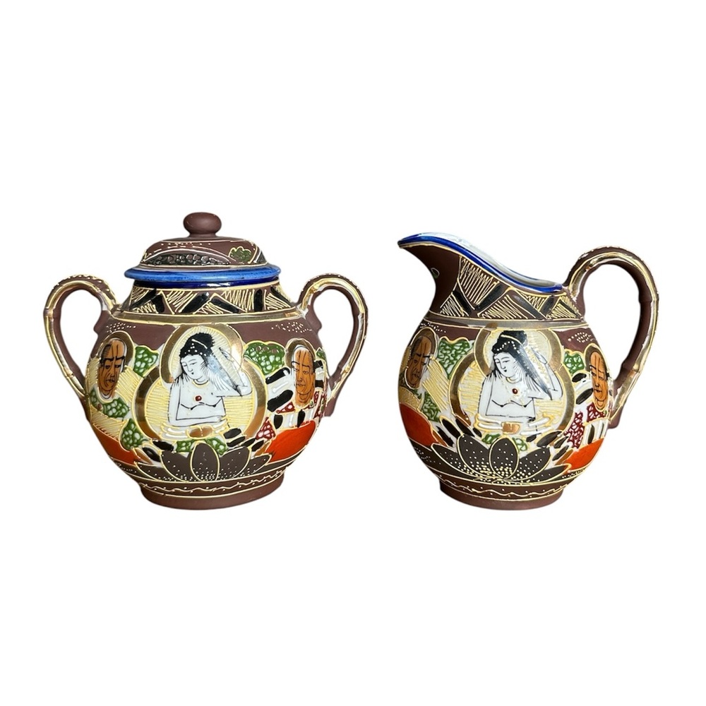 Handcrafted Japanese Ceramic Art Milk And Sugar Bowl Set